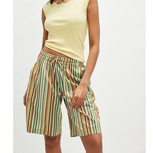 Free People Saylor Poplin Stripe Shorts Printed Mid-Rise Pull-On S Nwt 283575